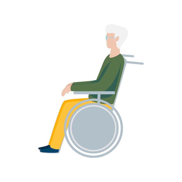 Anciano en silla de ruedas sobre fondo blanco diseño plano de silla de ruedas para discapacitados