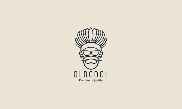 Anciano con tocados indios línea logo vector diseño ilustración