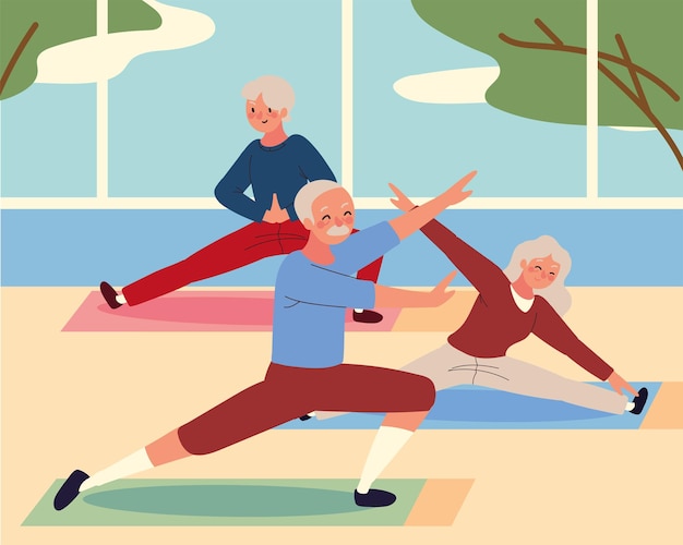 Vector ancianos haciendo yoga