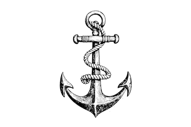Ancla de barco y cuerda en estilo de grabado vintage Boceto dibujado a mano ilustración vectorial