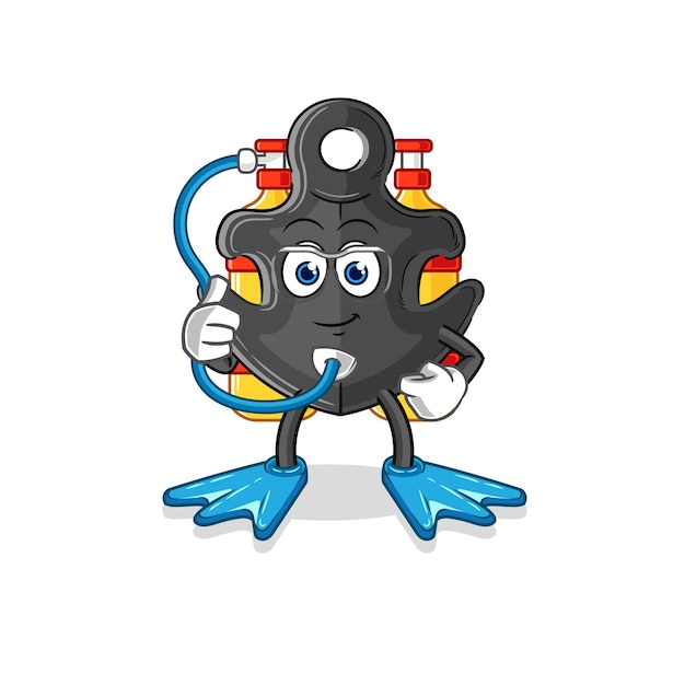 ancla, buzo, caricatura, caricatura, mascota, vector