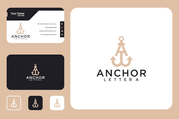 ancla con letra a diseño de logotipo y tarjeta de visita.