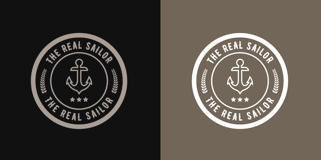 Ancla de logotipo de marinero redondo de estilo retro vintage, diseño náutico retro hipster con plantilla de rueda de barco