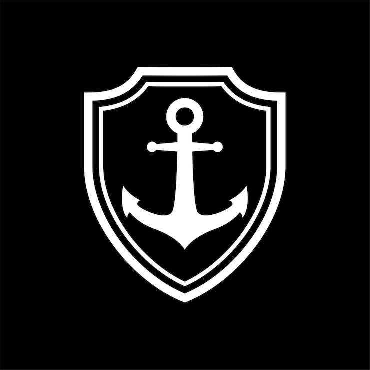 Ancla con vector de plantilla de diseño de logotipo de escudo
