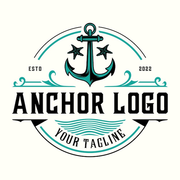 Vector ancla vectorial vintage ancla logotipo en un círculo diseño marino o de aventura relacionado con el mar