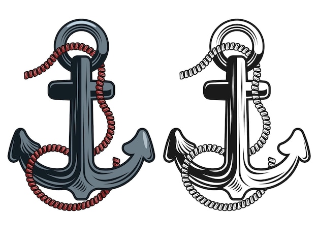 Áncora con una cuerda Signo de ancla para tatuaje Gráficos vectoriales