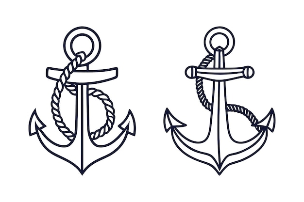 Áncora minimalista con cuerda de línea vectorial ilustración de arte de fondo blanco