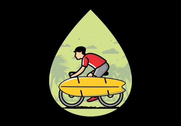 Andar en bicicleta con una ilustración de tabla de surf