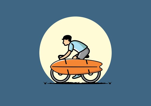 Andar en bicicleta con una ilustración de tabla de surf