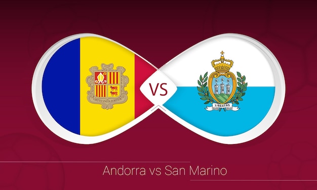 Andorra vs San Marino en la competición de fútbol, Grupo I. Versus icono en el fondo del fútbol. Ilustración vectorial.