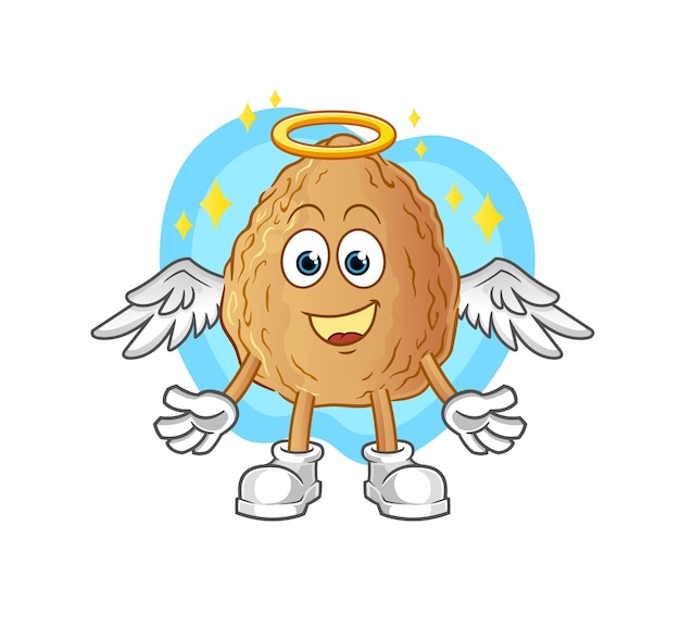 Ángel almendra con personaje de dibujos animados de vector de alas