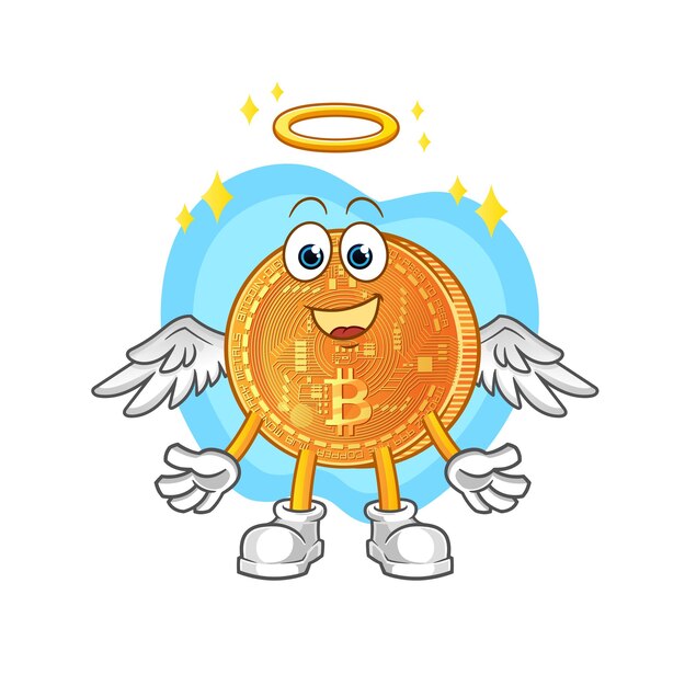 Ángel Bitcoin con vector de alas. personaje animado