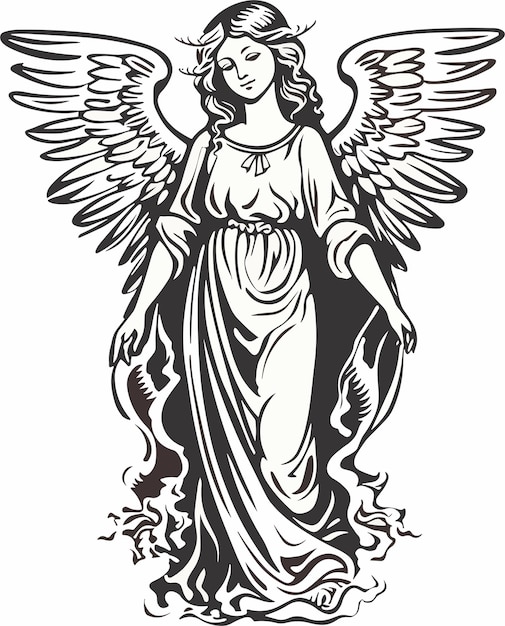 Vector un ángel blanco y negro con alas.