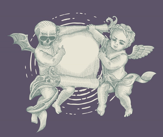 ángel y demonio con papel vintage