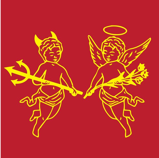 Vector Ángel y diablo caen ilustración en color