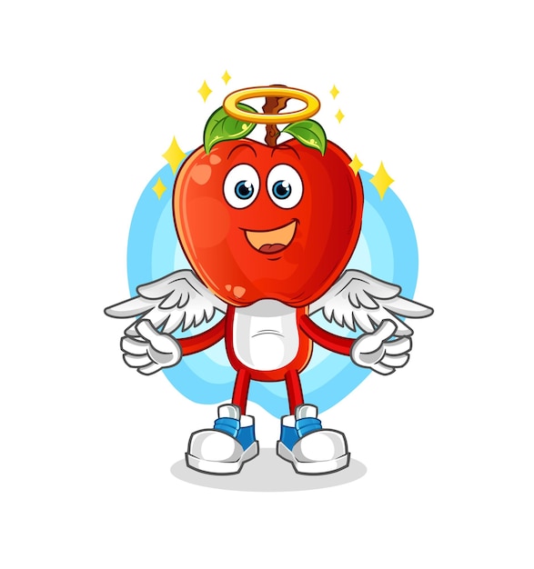 Ángel de dibujos animados de cabeza de Apple con personaje de dibujos animados de vector de alas
