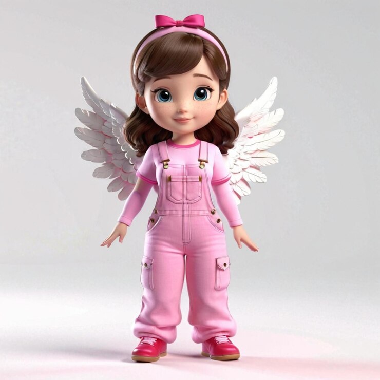Vector ángel joven con traje rosa con cuerpo humano en fondo blanco