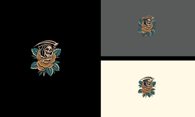 Ángel de la muerte y diseño de mascota vectorial de flores rojas
