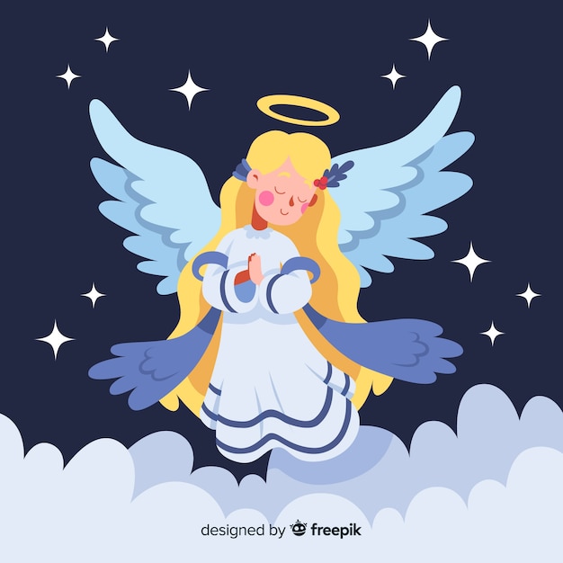 Vector Ángel de navidad adorable con diseño plano