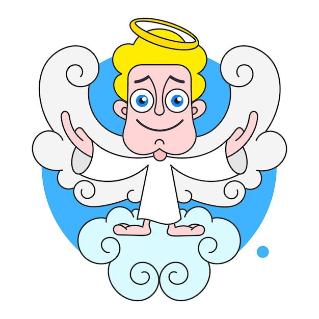 Ángel en la nube con halo en cabeza vector