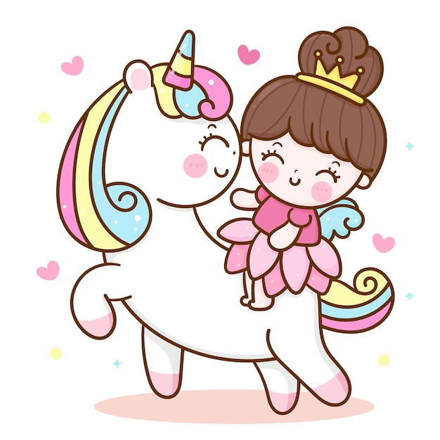 Vector Ángel princesa paseo de dibujos animados lindo unicornio