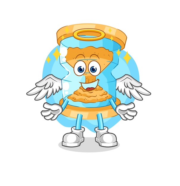 Ángel de reloj de arena con personaje de dibujos animados de vector de alas