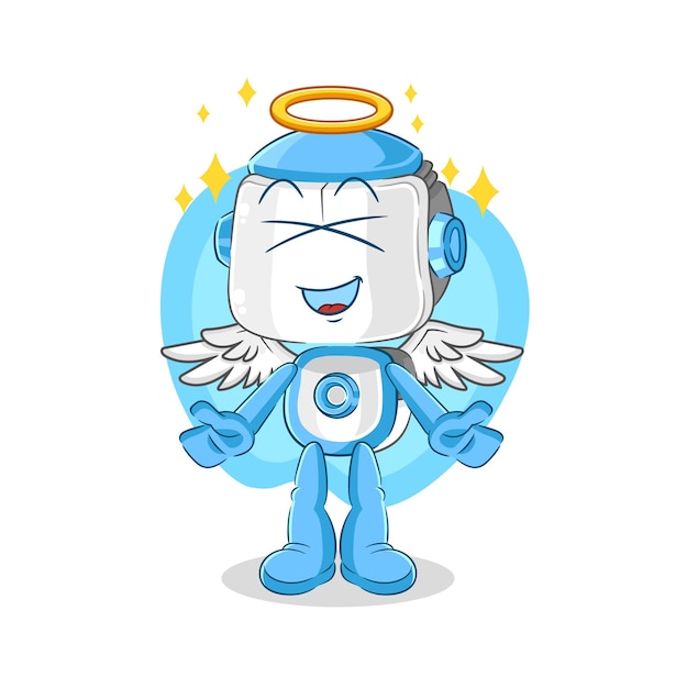 Ángel robot humanoide con personaje de dibujos animados de vector de alas