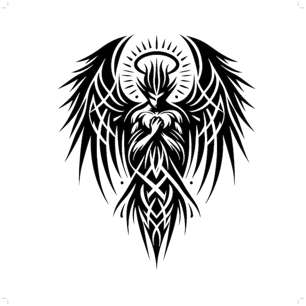 ángel en el tatuaje tribal moderno arte de líneas abstractas de personas contorno minimalista vector