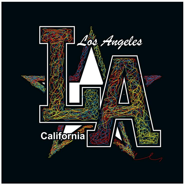 Vector la los angeles colorido scribble y diseño de camiseta de tipografía vintage en ilustración vectorial