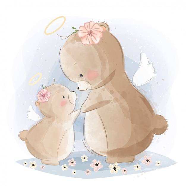 Angelical mommy and baby bear