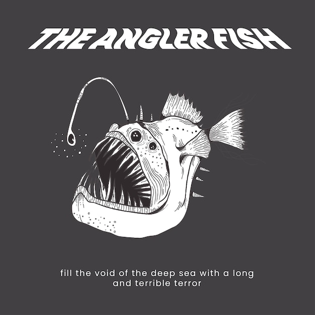 Angler fish animal line art para carteles, volantes, publicaciones de instagram, etc.