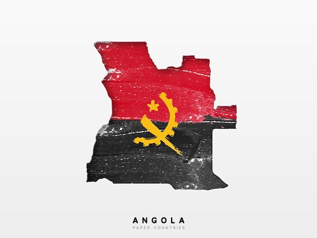 Angola mapa detallado con bandera del país. Pintado en colores de pintura de acuarela en la bandera nacional.