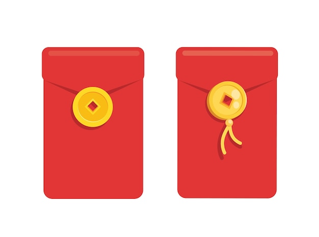 Angpao año nuevo chino con sobre rojo y dinero de oro