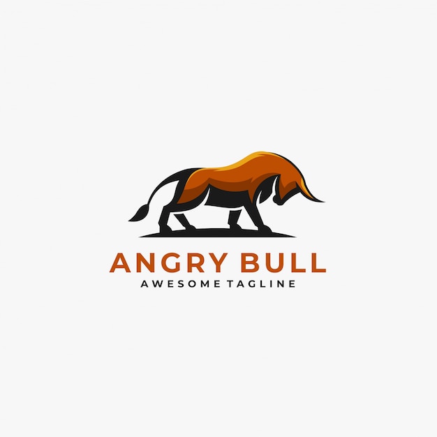 Angry bull pose ilustración vector logo.