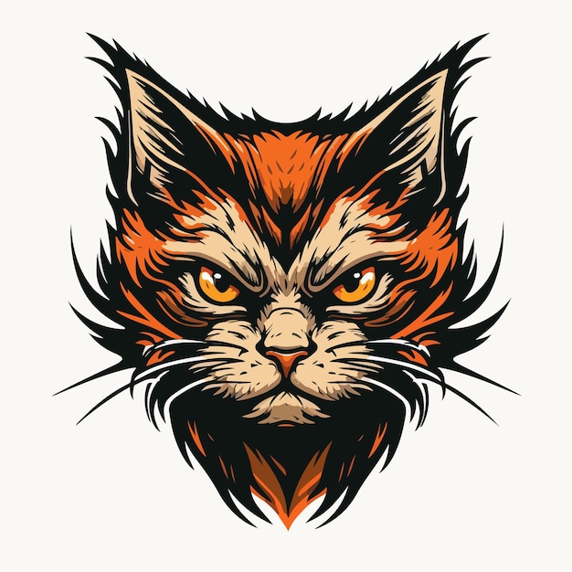 Angry cat Head Vector Logo Icon Mascota deportiva ilustración plana