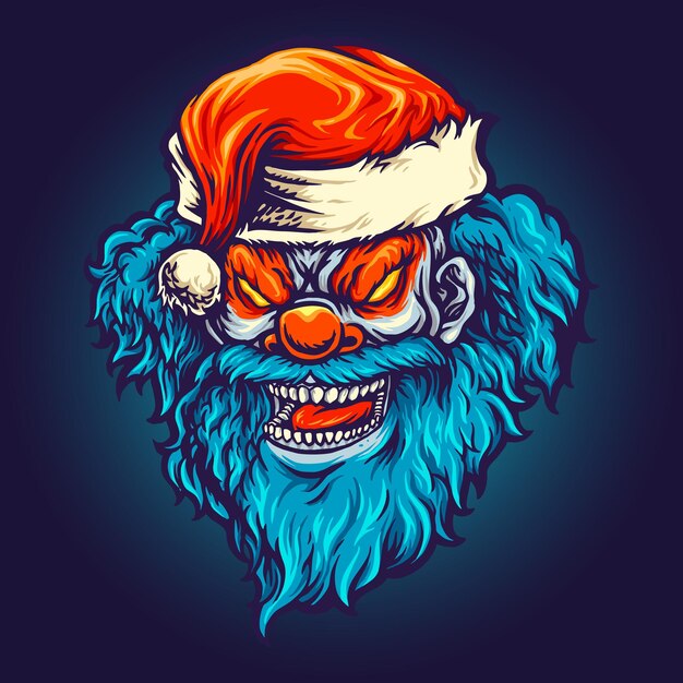 Angry Clown Santa Hat Ilustraciones vectoriales para su trabajo Logotipo, camiseta de mercancía de mascota, pegatinas y diseños de etiquetas, carteles, tarjetas de felicitación, publicidad de empresas comerciales o marcas.