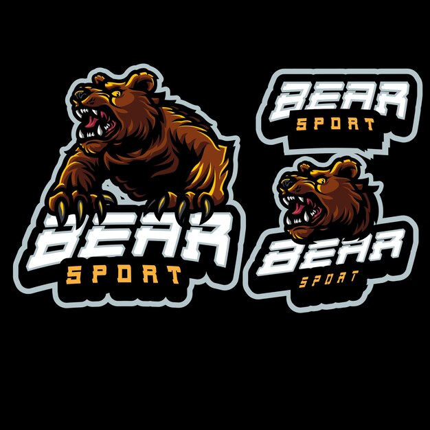 Angry Grizzly Bear Mascot Plantilla de logotipo para el equipo deportivo y de juegos aislado en el fondo negro