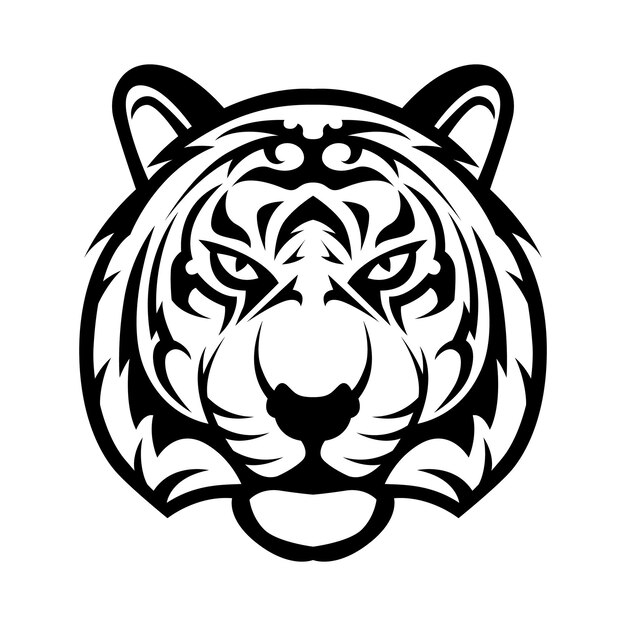 Angry Tiger Head Vector Logo diseño ilustración en blanco y negro