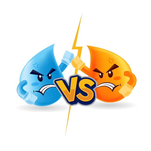 Vector angry water vs angry oil fighting