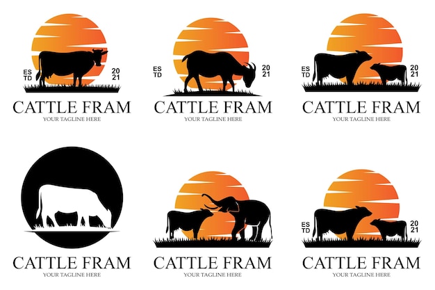 Angus grass cow castle logo icon vector con shield premium quality