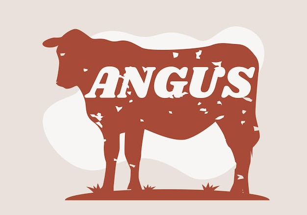 Angus silueta aislado angus silueta vintage retro impresión vaca silueta para el negocio de la carne