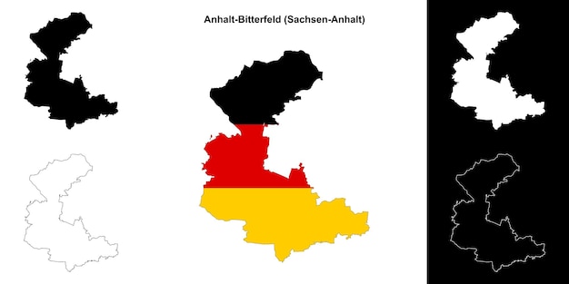 Anhalt Bitterfeld Sachsen Anhalt conjunto de mapas de contorno en blanco
