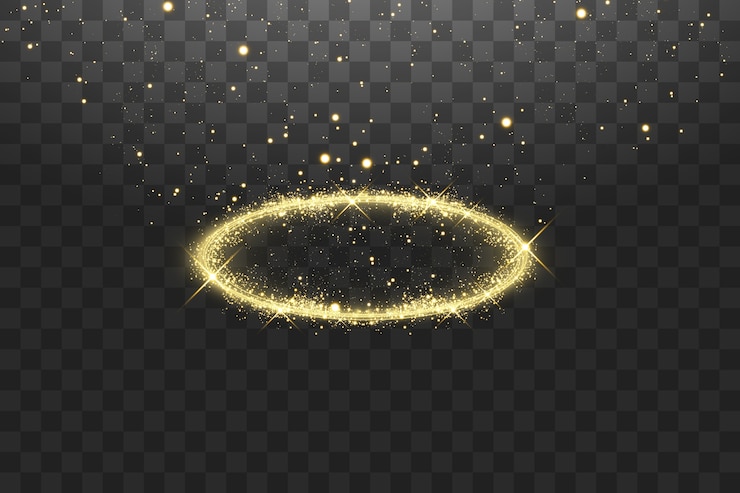 Vector anillo de angel halo dorado. aislado sobre fondo negro transparente,