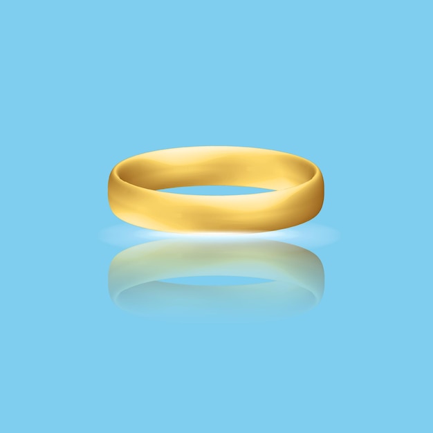 Vector anillo de boda realista dorado con reflejo. sorpresa romántica de aniversario. objeto de joyería de oro