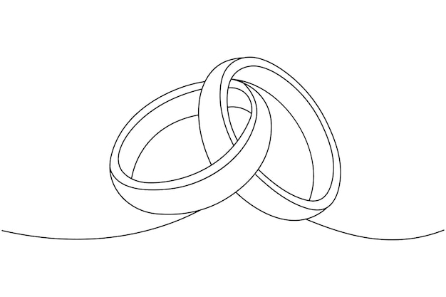 Anillo de bodas ilustración vectorial de estilo artístico de una línea y icono plano de contorno aislado