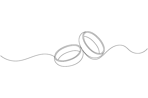 Anillo de bodas ilustración vectorial de estilo artístico de una línea y icono plano de contorno aislado