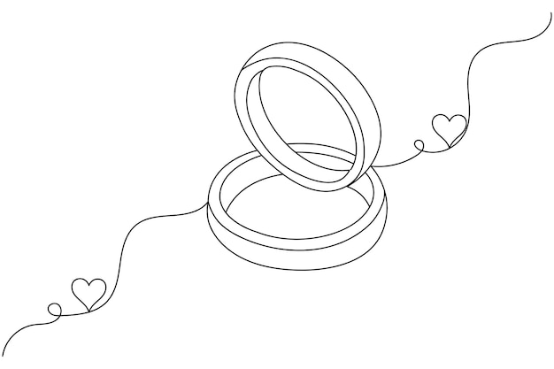 Anillo de bodas ilustración vectorial de estilo artístico de una línea y icono plano de contorno aislado