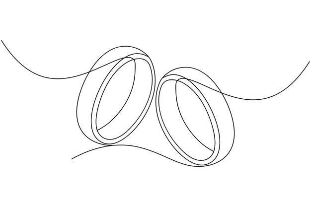 Anillo de bodas ilustración vectorial de estilo artístico de una línea y icono plano de contorno aislado