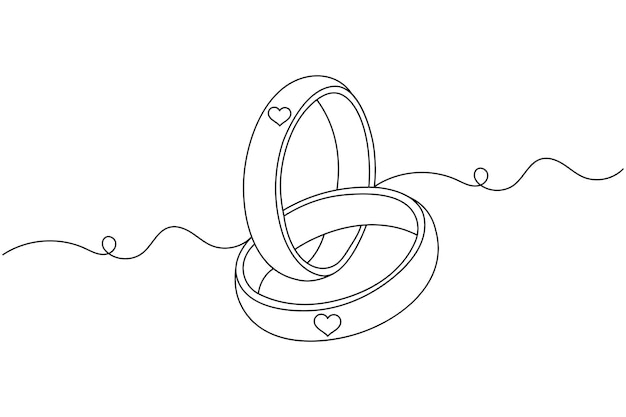 Anillo de bodas ilustración vectorial de estilo artístico de una línea y icono plano de contorno aislado