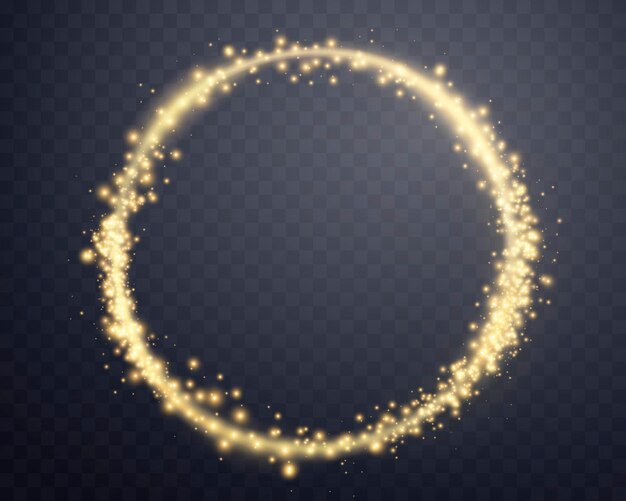 Anillo brillante mágico de oro con partículas brillantes Anillo de halo de llamarada de energía realista de neón